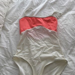 Yumiko leotard two tone white and coral